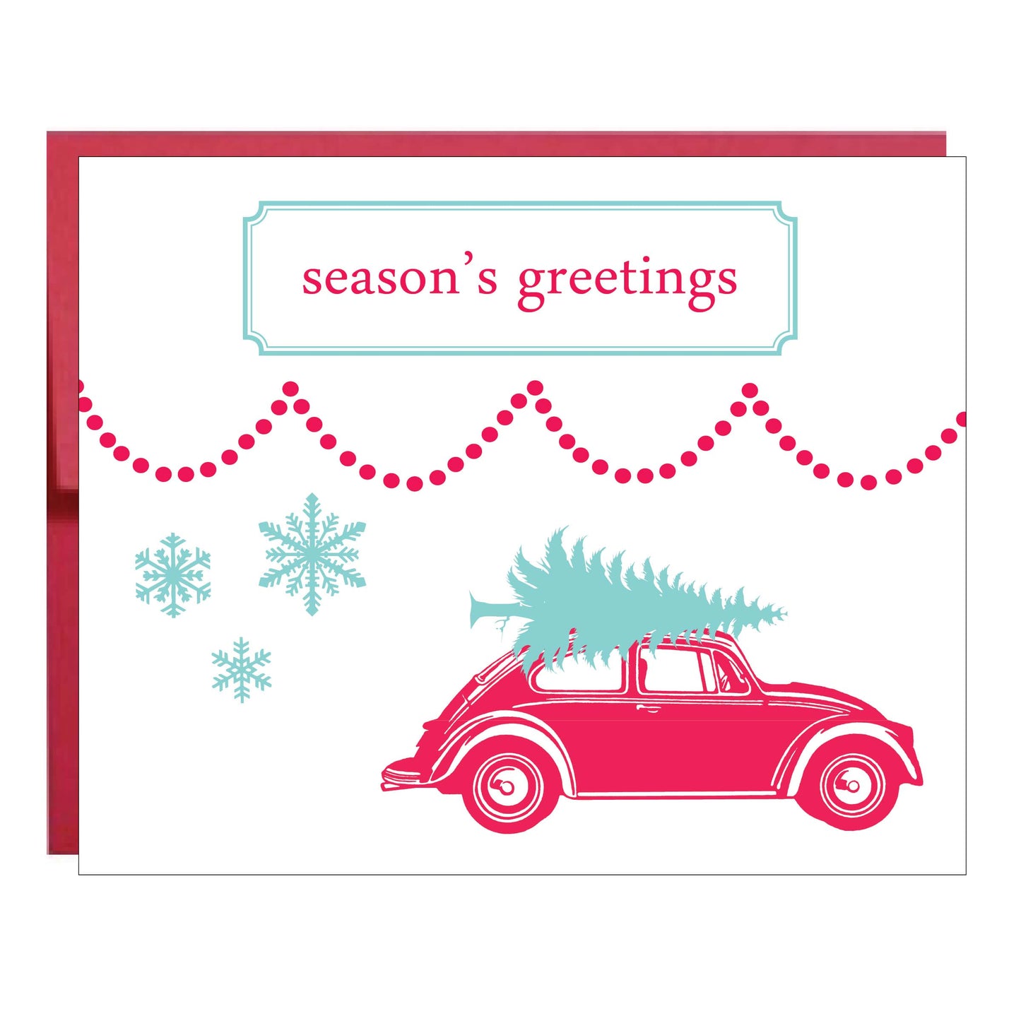 Volkswagen Bug and Blue Tree Holiday Card - 8 pack - Idea Chíc