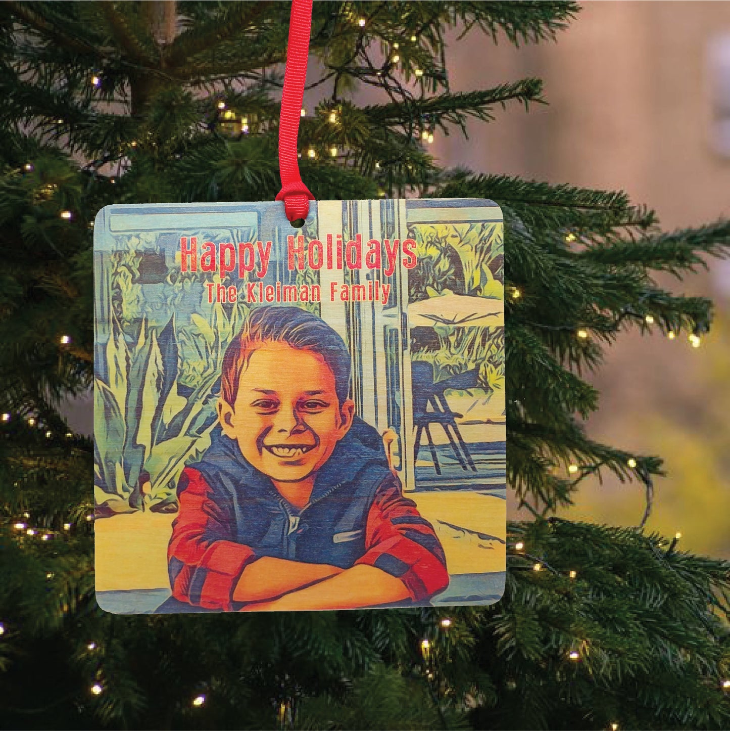 Photo Card and Holiday Ornament on Real Wood Veneer - Idea Chíc